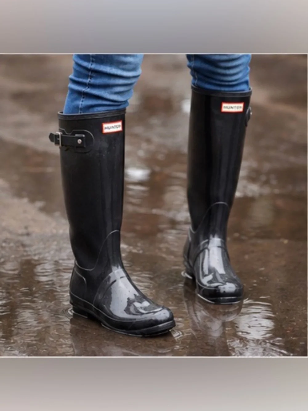 Hunter Black Logo-Stamped Rain Boot Interior